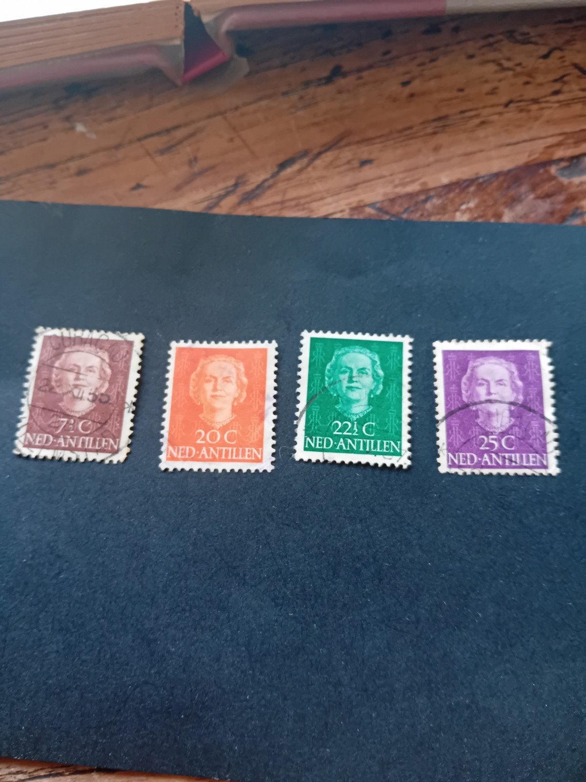 4 Curaçao postzegels1955, Koningin Juliana,, Ophalen of Verzenden, Gestempeld
