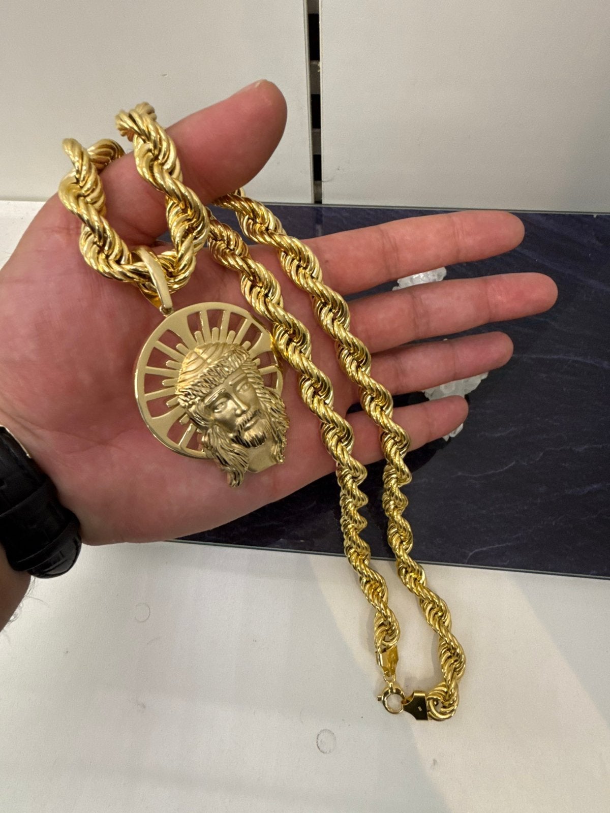 Dikke 14k rope ketting met unieke jezus hanger 67 cm 11 mm, Sieraden, Tassen en Uiterlijk, Kettingen, Ophalen of Verzenden, Nieuw