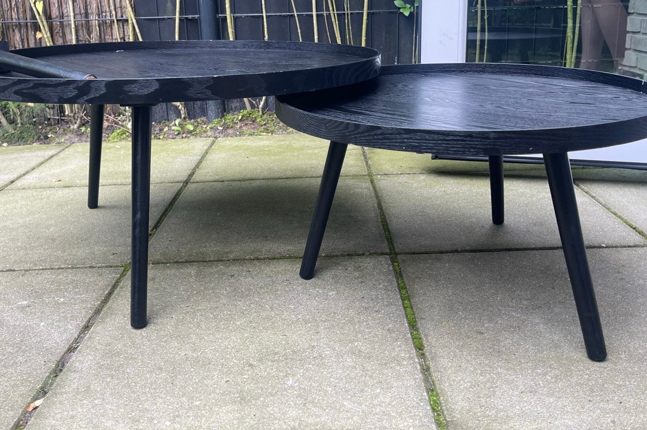 Woood XL set salontafels zwart, Huis en Inrichting, Ophalen, Gebruikt, Rond, 50 tot 100 cm