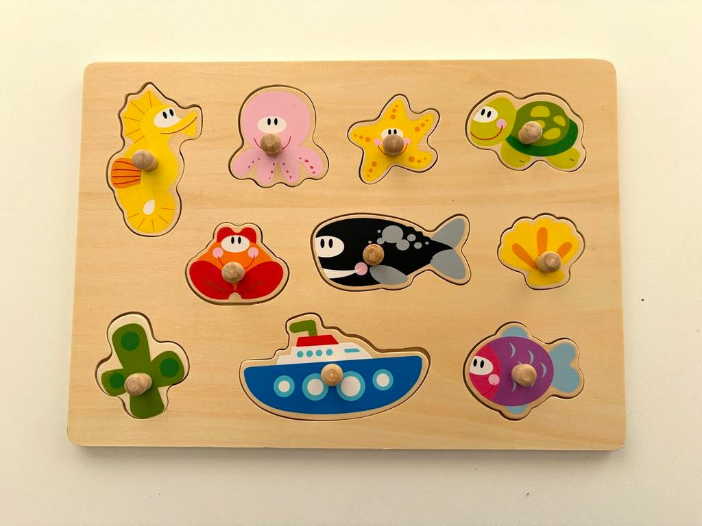 Houten puzzel met zeedieren en boot, Ophalen of Verzenden, Gebruikt, Overige typen