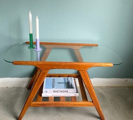 Midcentury coffee table - by Cassina - teak, Ophalen, 50 – 75, 50 tot 100 cm, Glas