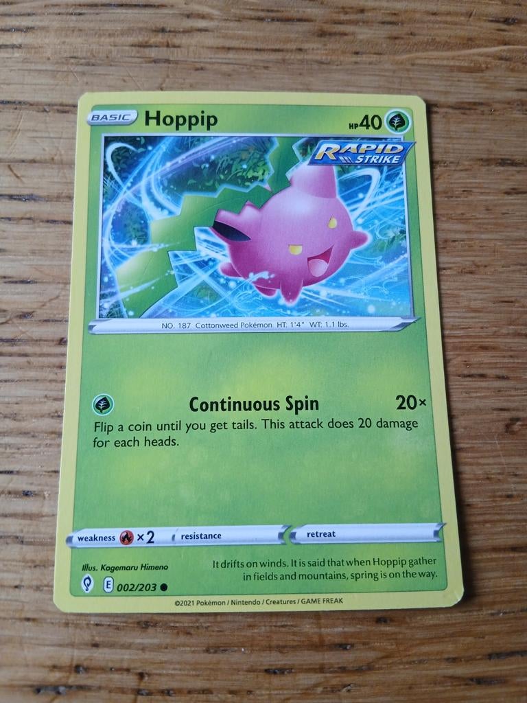 Pokémon Kaart Hoppip 002/203 Rapid Strike, Ophalen of Verzenden, Zo goed als nieuw, Losse kaart