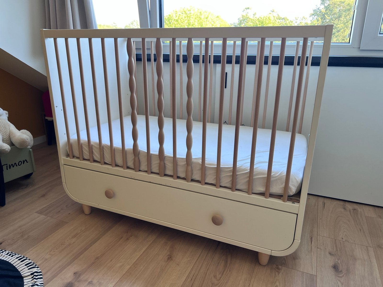 IKEA MYLLRA babybed met lade en met matras, Ophalen, Gebruikt, 70 tot 85 cm, Minder dan 140 cm