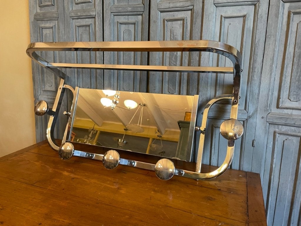 wandkapstok Kapstok chroom met spiegel art deco 1930 Frans, Ophalen of Verzenden