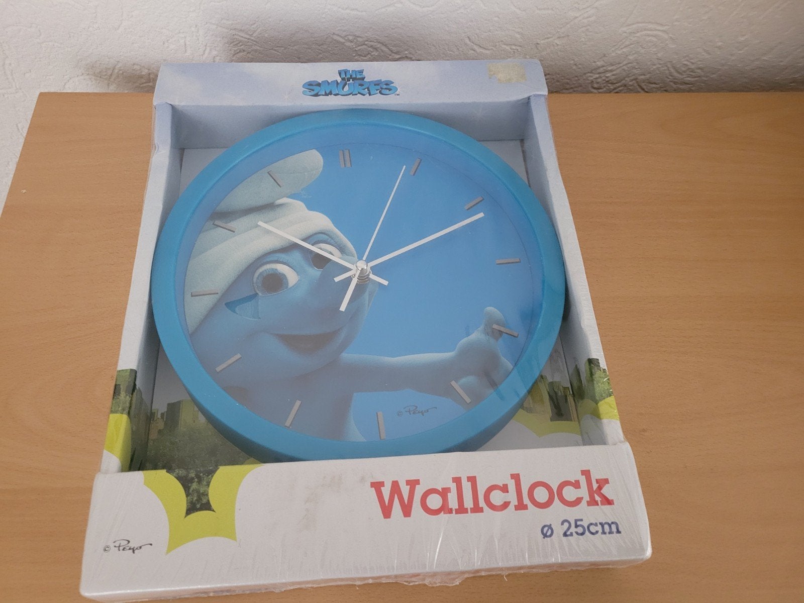 Smurfen wandklok nieuw in doos  Ø 25cm, Ophalen of Verzenden, Nieuw, Wandklok