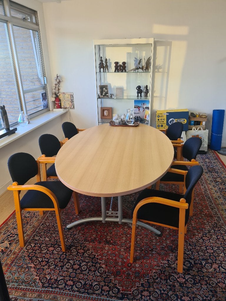 Ovale vergadertafel/eettafel 215x120 + 6 luxe stoelen, Ophalen, 100 tot 150 cm, 200 cm of meer, Zo goed als nieuw