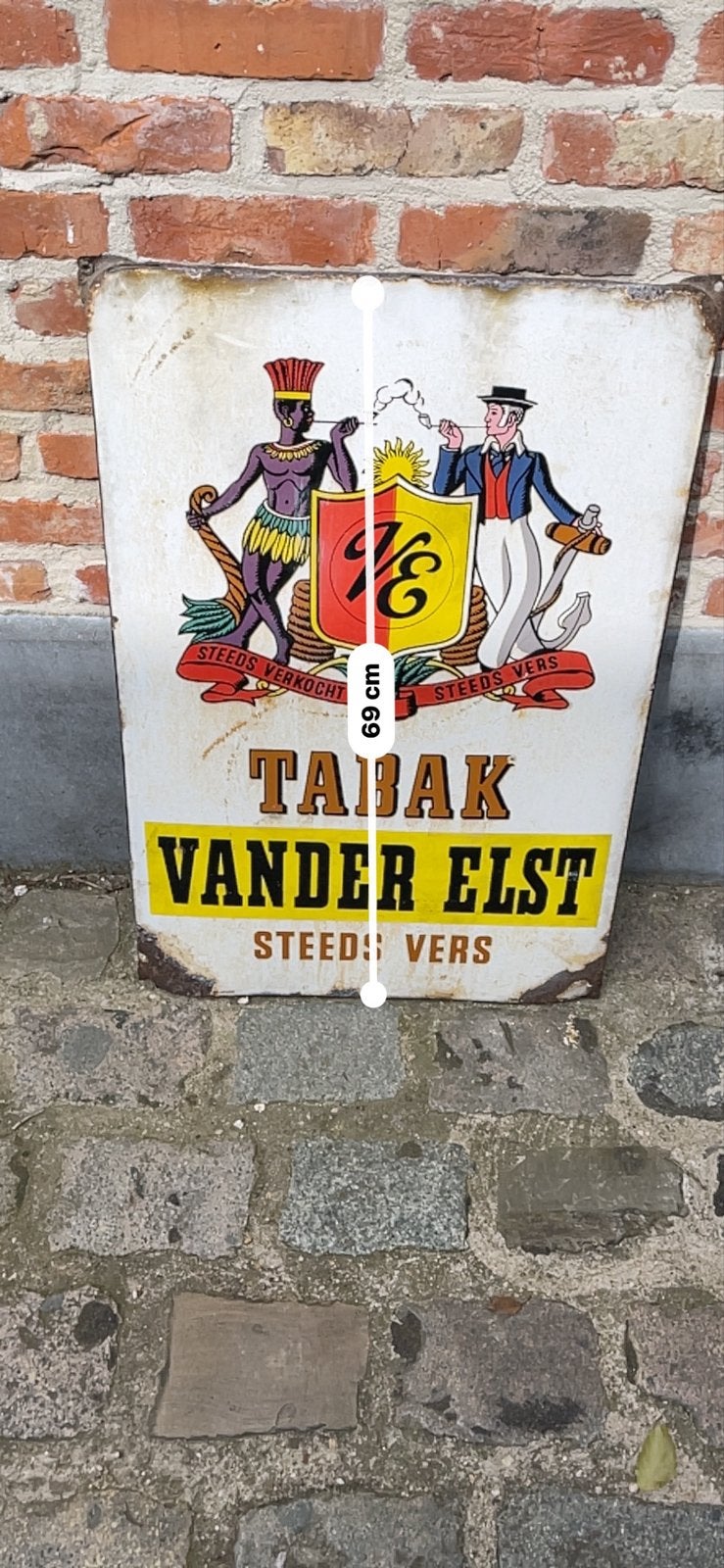 Vintage Vander Elst Tabak Emaille Reclamebord (69x46cm), Verzamelen, Ophalen, Gebruikt, Reclamebord