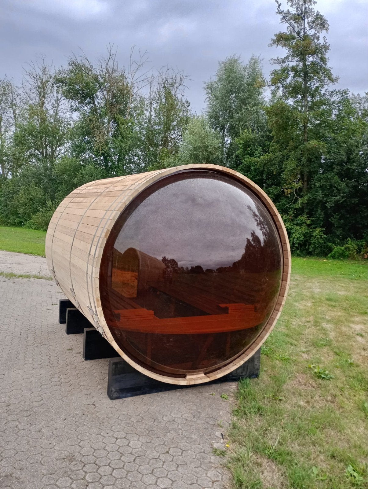 Red cedar panorama (bubbel) barrel sauna, diverse modellen, Ophalen, Fins of Traditioneel, Wellnessandgarden, Nieuw