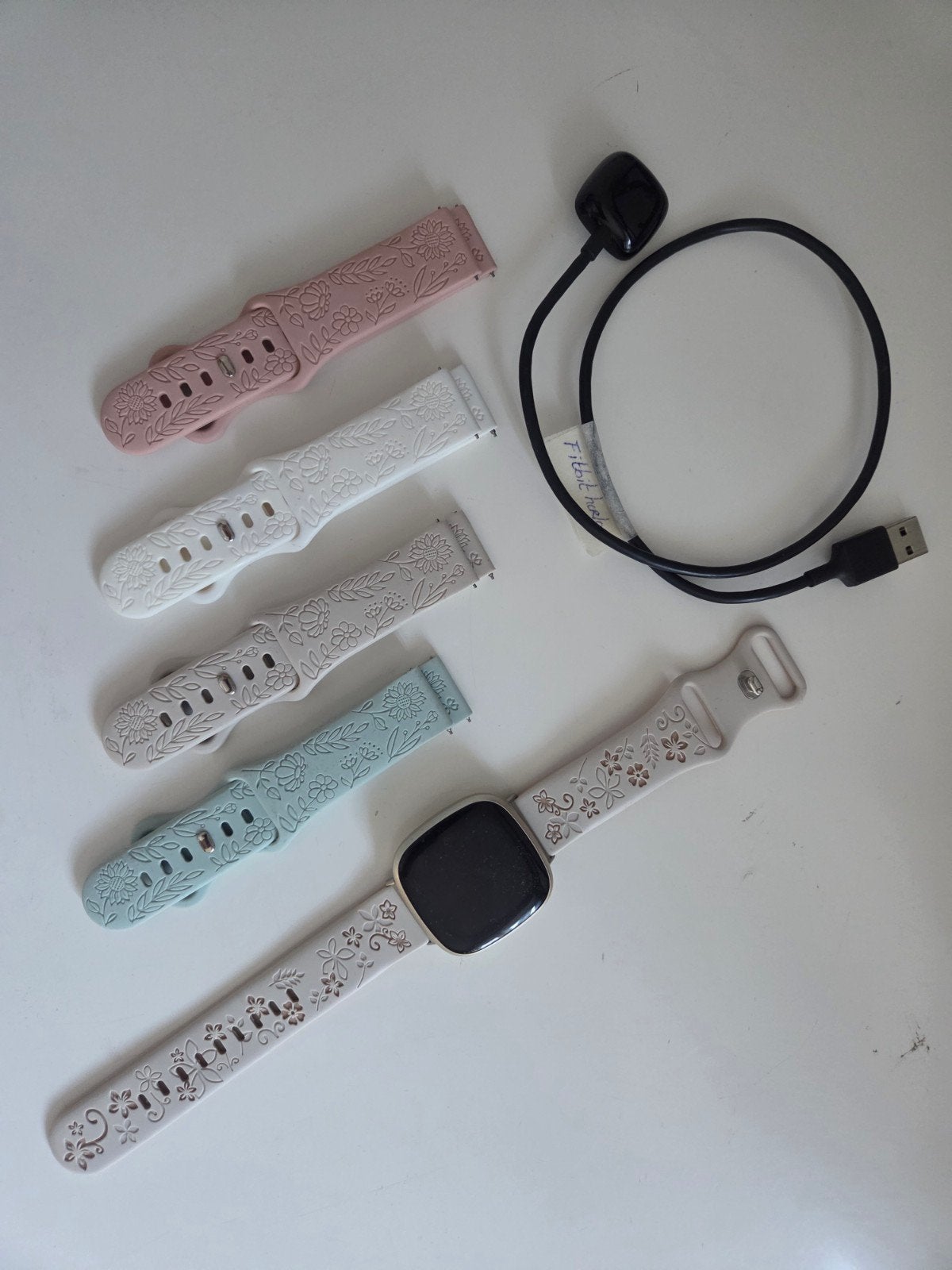 Fitbit Versa 3 fitnesstracker, met 4 reserve bandjes, nette, Gebruikt, Zwart, Ophalen of Verzenden, Hartslag