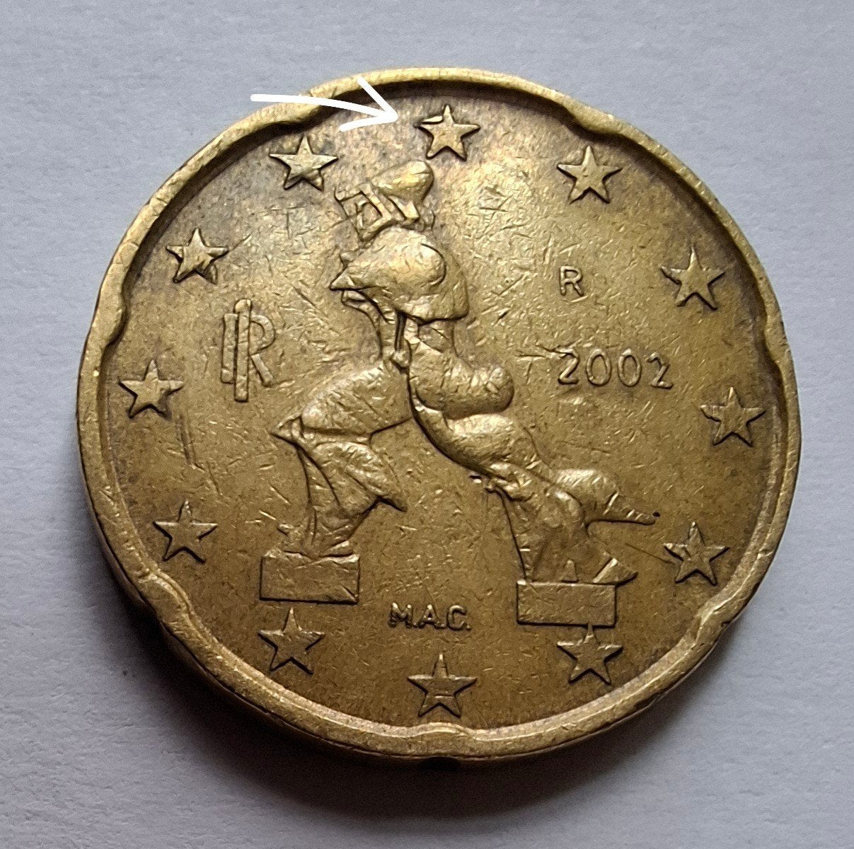 Misslag 20 eurocent, Italië,  2002, Ophalen of Verzenden