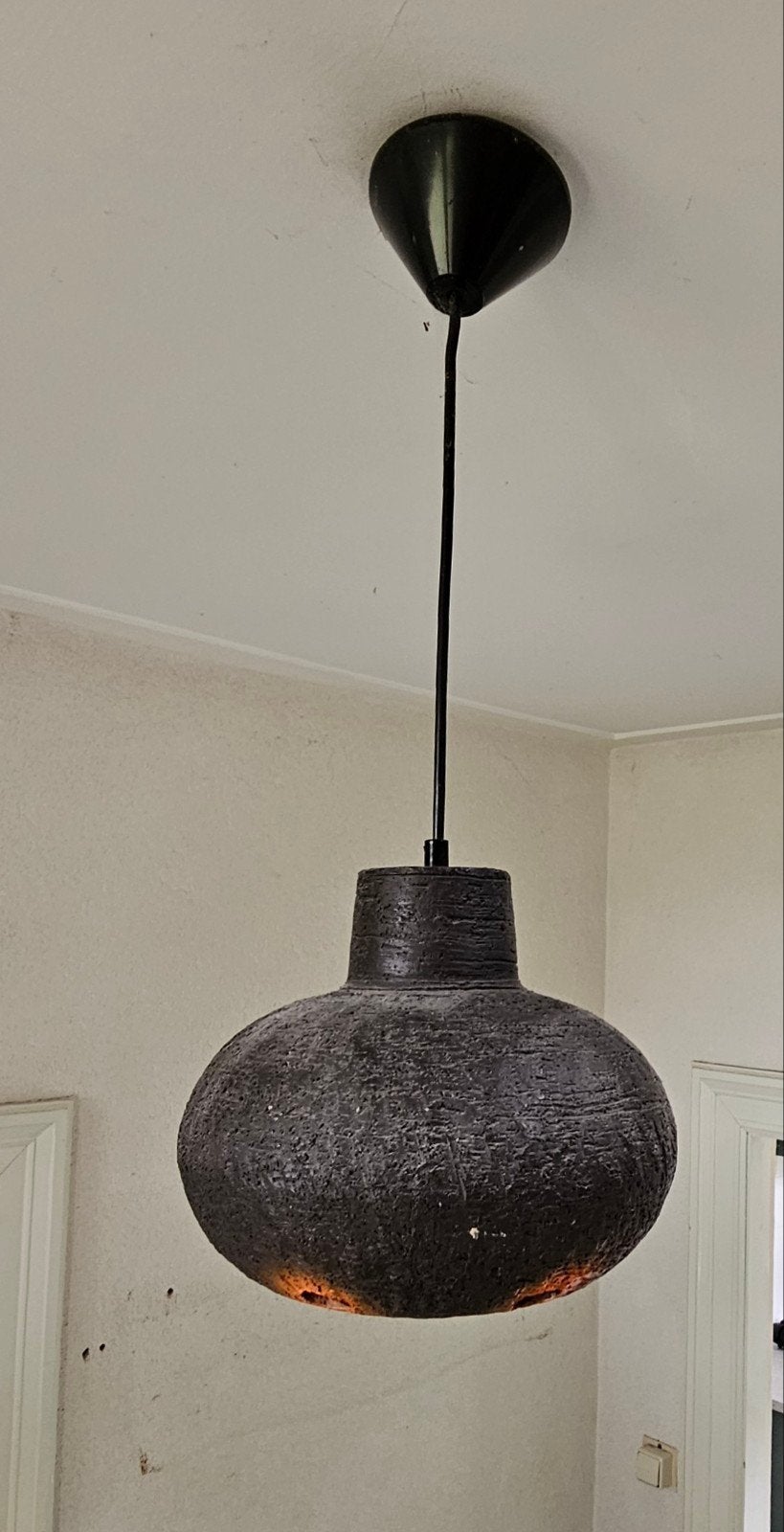 Jaren '70 Hanglamp - Ruw Textuur & Oranje Accent, Ophalen of Verzenden, Gebruikt, Overige materialen, Vintage, Jaren '70, Retro, Space Age