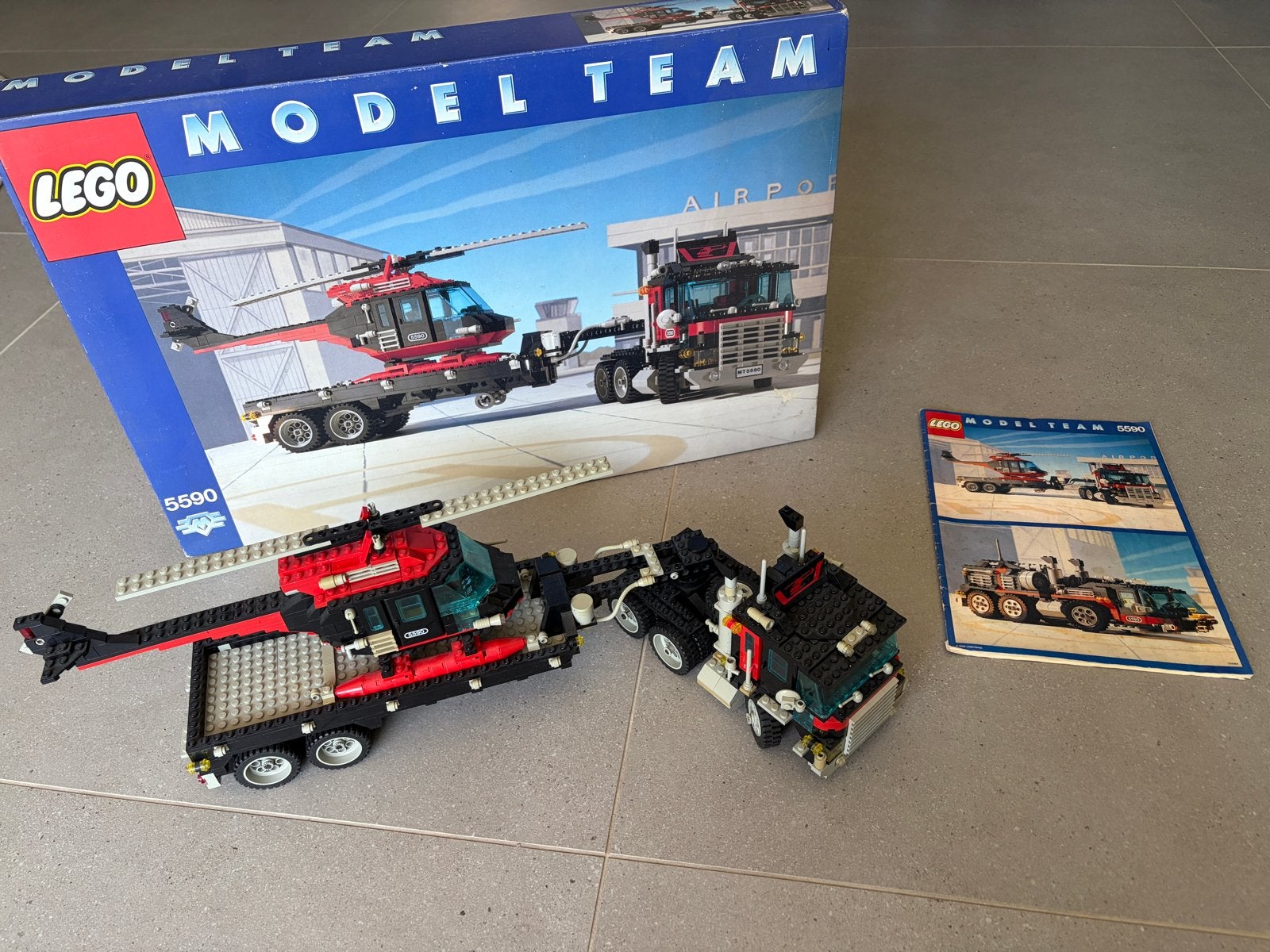 Lego Model Team 5590 Vrachtwagen met Helikopter, Gebruikt, Lego, Ophalen of Verzenden, Inclusief doos