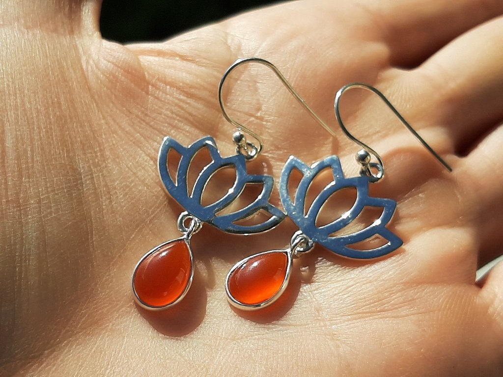 Vanoli - 925 zilveren oorbellen lotus met carneool, Sieraden, Tassen en Uiterlijk, Oorbellen, Daiva1973@hotmail.com, Hangers, Vanoli