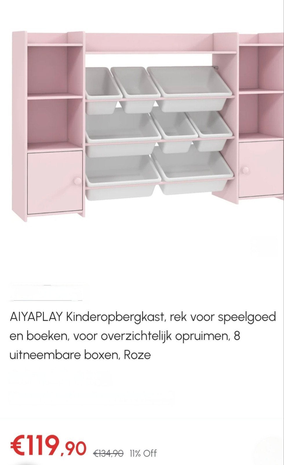 AIYAPLAY Kinderopbergkast met 8 uitneembare boxen - Roze, Ophalen, Kast, Nieuw, 100 cm of meer