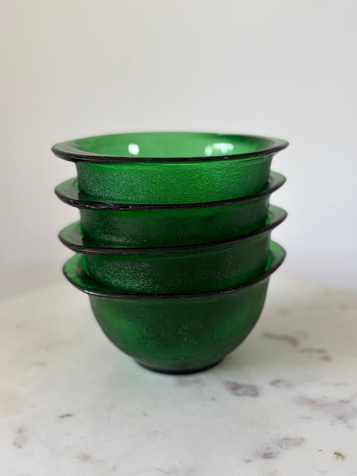 Set van 4 Arcoroc France groene glazen schaaltjes, Ophalen of Verzenden