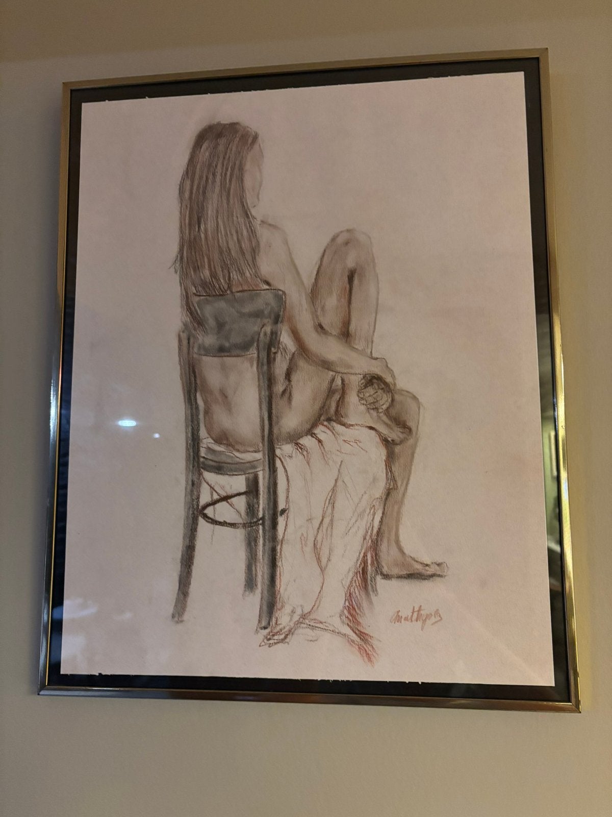 Vintage litho naakte vrouw gesigneerd Matthysen, Ophalen of Verzenden