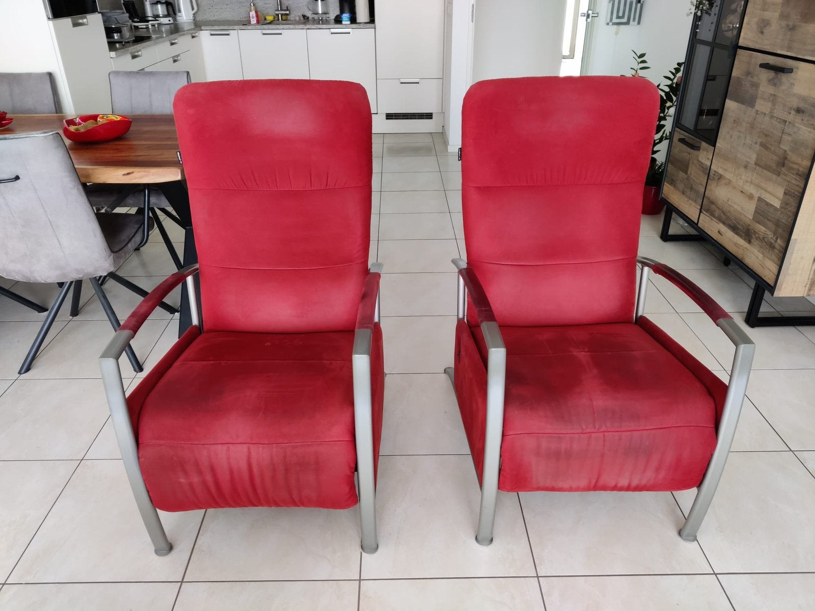 4 rode lounge stoelen, Ophalen, Gebruikt, Rood, Vier