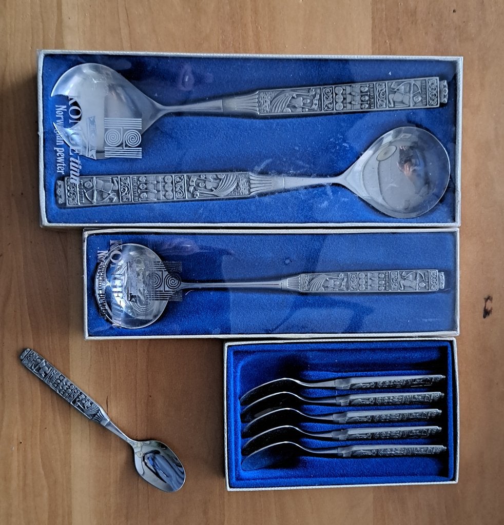 Vintage Noors Bestek - Konge Tinn (Pewter) Viking Design, Antiek en Kunst, Ophalen of Verzenden
