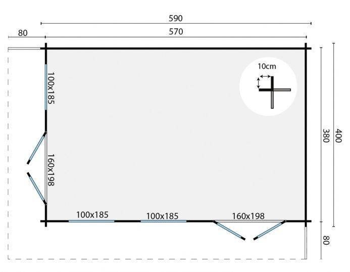 Blokhut - Tuinhuis Hildegard | 44 mm | vuren onbehandeld, Verzenden, Nieuw