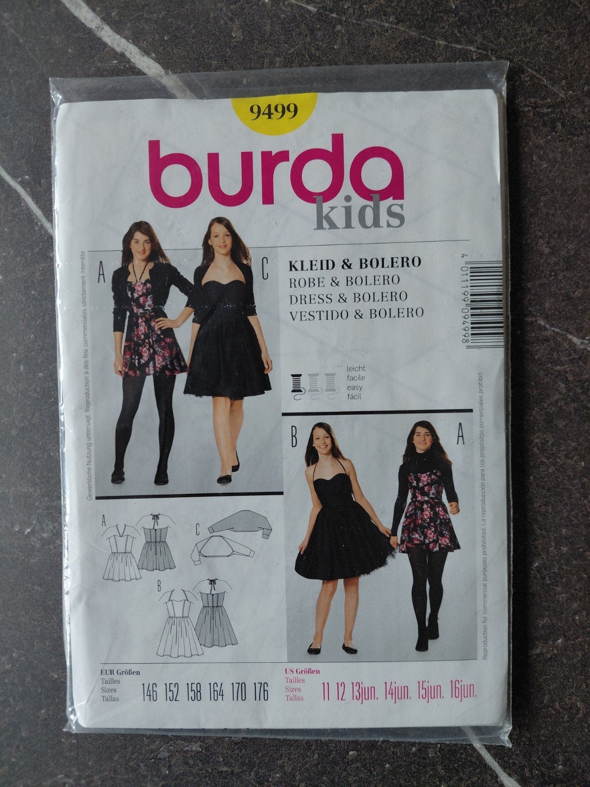 Burda Kids Patroon 9499 Jurkje Bolero Maten 146-176 Nieuw, Ophalen of Verzenden, Nieuw, Kind, Burda