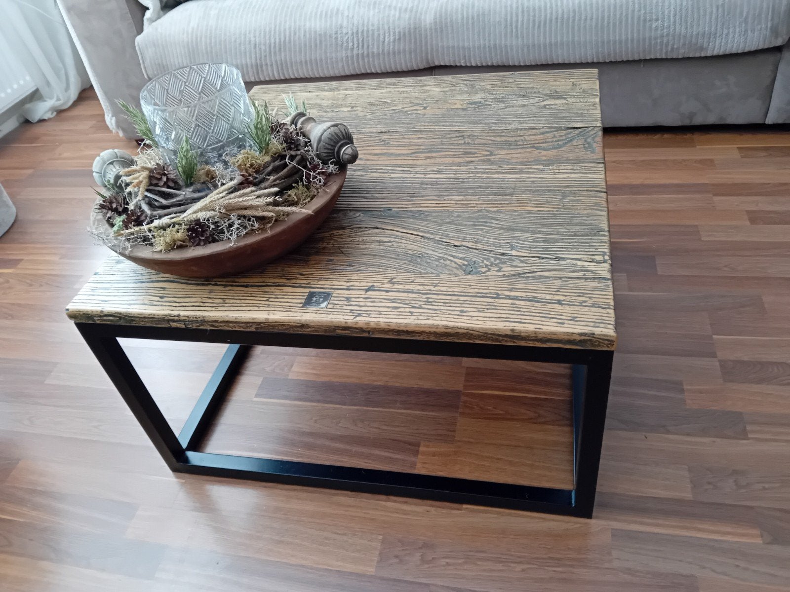 Riviera Maison Salontafel Hout met Metalen Onderstel Zwart, Huis en Inrichting, Tafels | Salontafels, Ophalen of Verzenden, Zo goed als nieuw