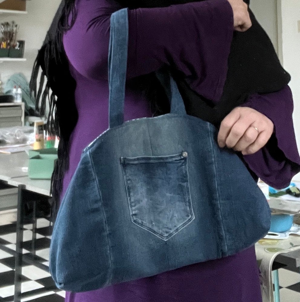 Spijkertas tas zakken jeans magnetische sluiting, Blauw, P gillisstr, Nieuw, Kinderworkshops Petra