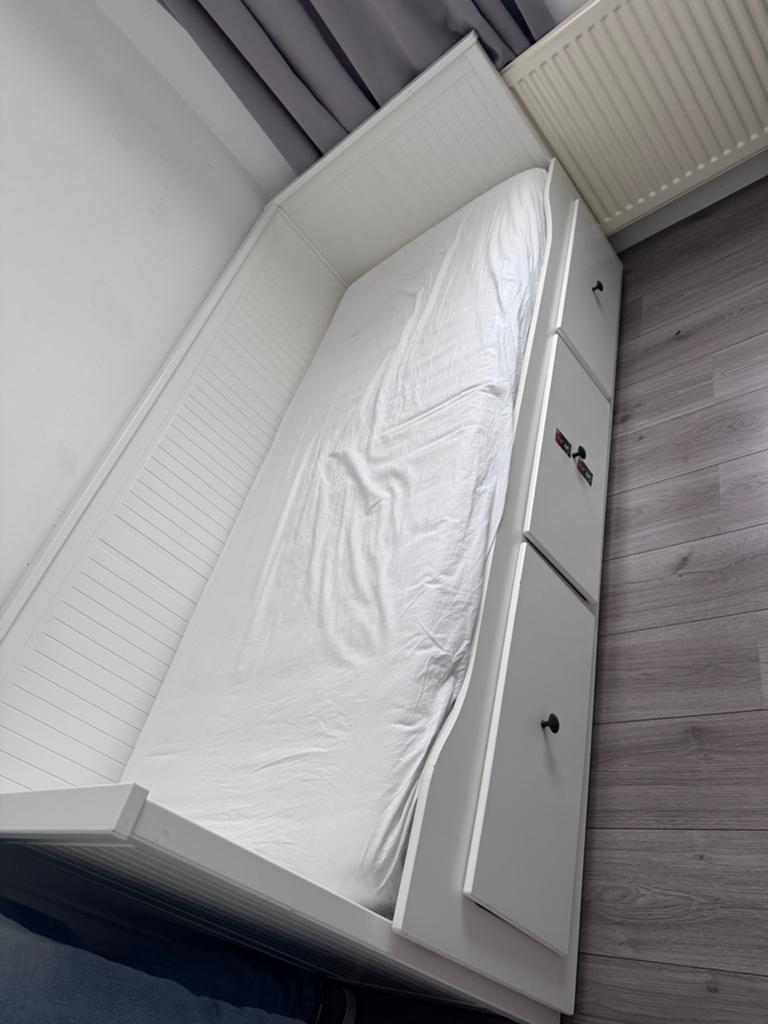 Ikea bed met lades wit, Ophalen, Gebruikt, 90 cm, Eenpersoons