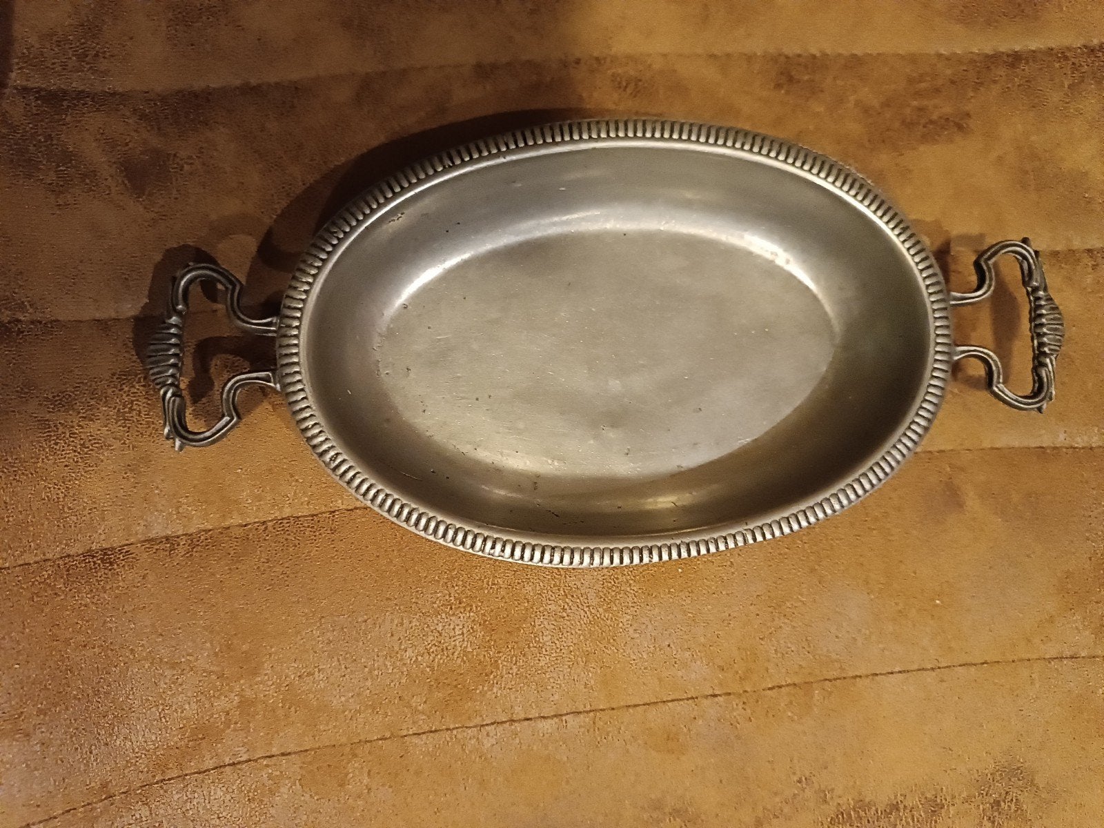 Luxe tin schaal met handvatten, 26 cm lang, Antiek en Kunst, Ophalen