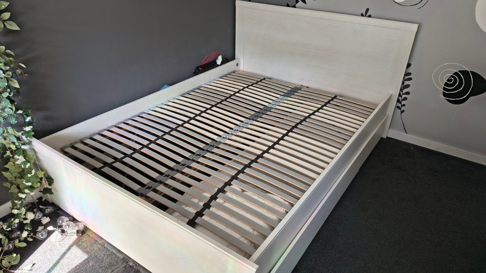 Ikea bed 140x200 met lattenbodems en lades, Ophalen, Gebruikt, Wit, Tweepersoons