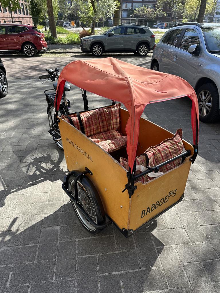 Babboe Big elektrische fiets incl. certificaat/rapport, 4 kinderen of meer, Gebruikt, Huif, Ophalen