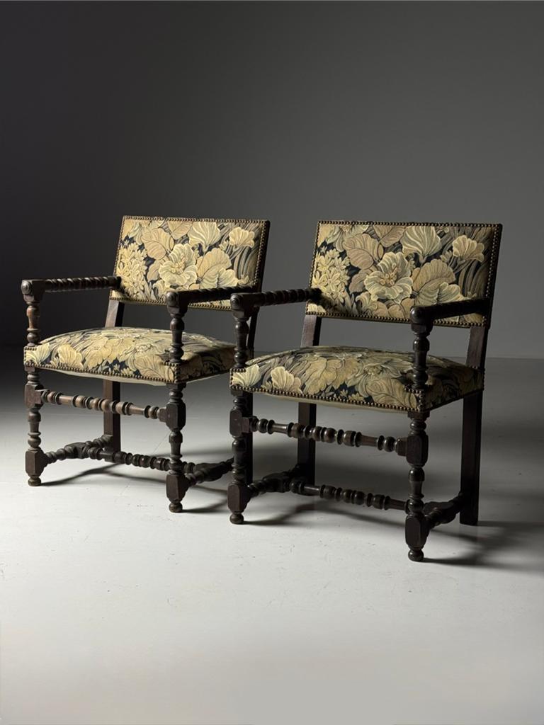 Set van 2 Louis XIII stijl stoelen 19e eeuw, Ophalen, Zo goed als nieuw, Bruin