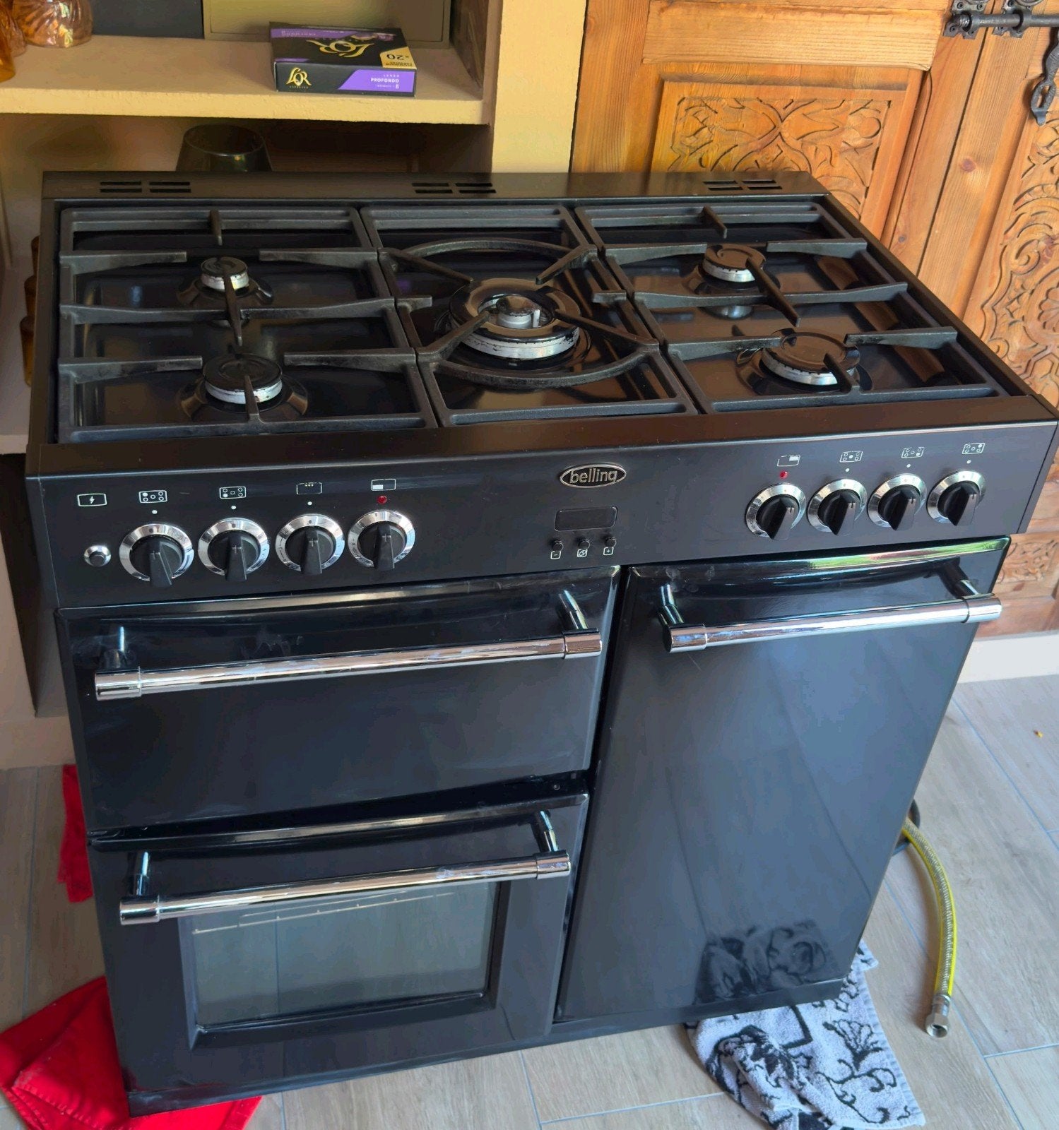 Belling 90cm breed gasfornuis met 3 ovens en 5 gaspitten, Ophalen, Gebruikt, 60 cm of meer, Gas