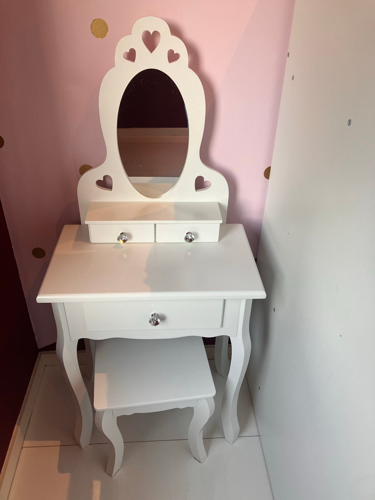 Witte kaptafel met spiegel & krukje voor kinderen-nieuwstaat, Ophalen, Zo goed als nieuw