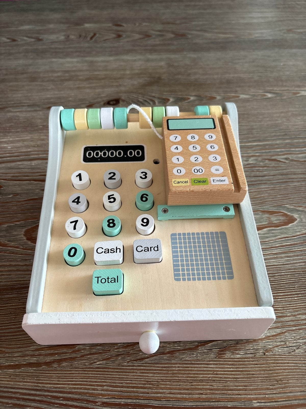 Houten speelgoed kassa met pinautomaat, Ophalen, Zo goed als nieuw, Jongen of Meisje