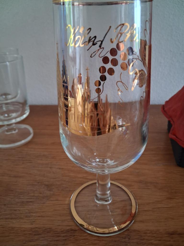 Vintage Keulen glas met gouden rand en opdruk, Ophalen