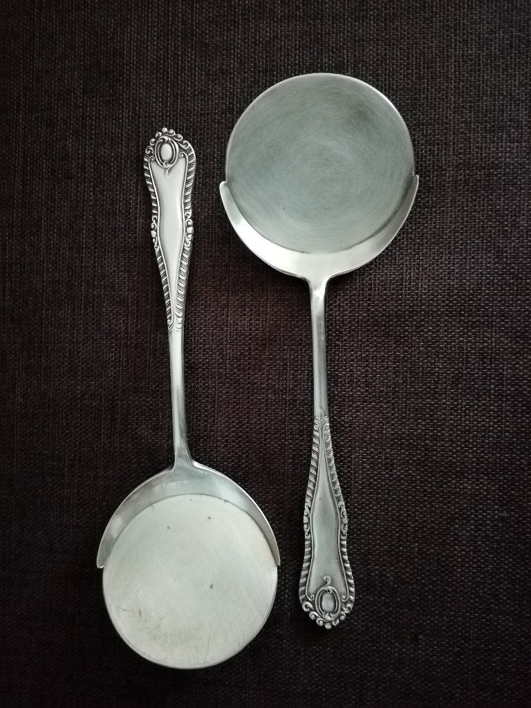 2 Verzilverde opscheplepels, James Deakin, Antiek, Ophalen of Verzenden, Zilver