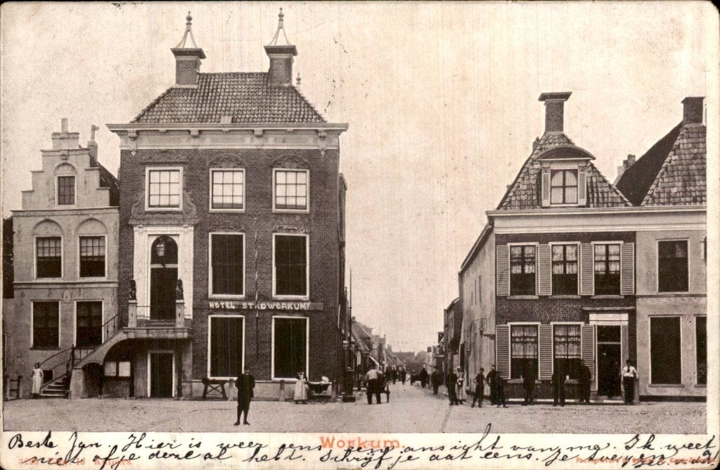 Workum - Hotel Stadworkum - Gevel, Ophalen of Verzenden, Voor 1920, Gelopen, Friesland