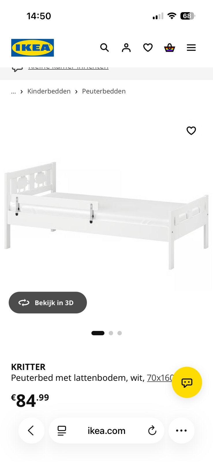 Peuterbed schaapjes Ikea Kritter maat 70 x 160 cm, Ophalen, Gebruikt, 70 tot 85 cm, 140 tot 160 cm