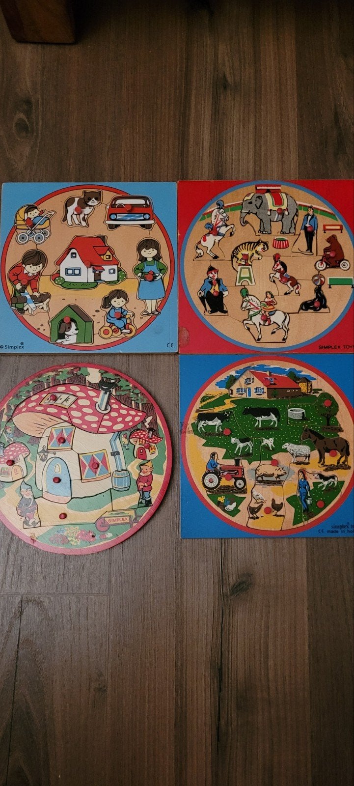 4 houten simplex puzzels, 2 tot 4 jaar, Gebruikt, 10 tot 50 stukjes, Ophalen of Verzenden