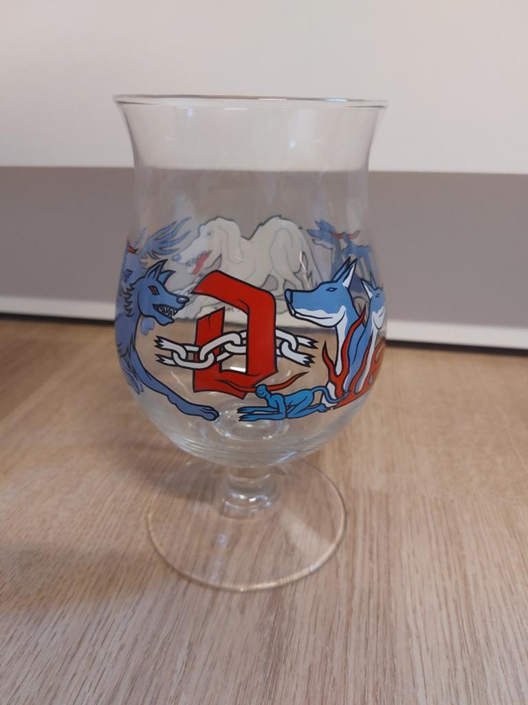 Duvel glas Iwan smit dog or cat, Ophalen of Verzenden, Zo goed als nieuw, Glas of Glazen, Duvel