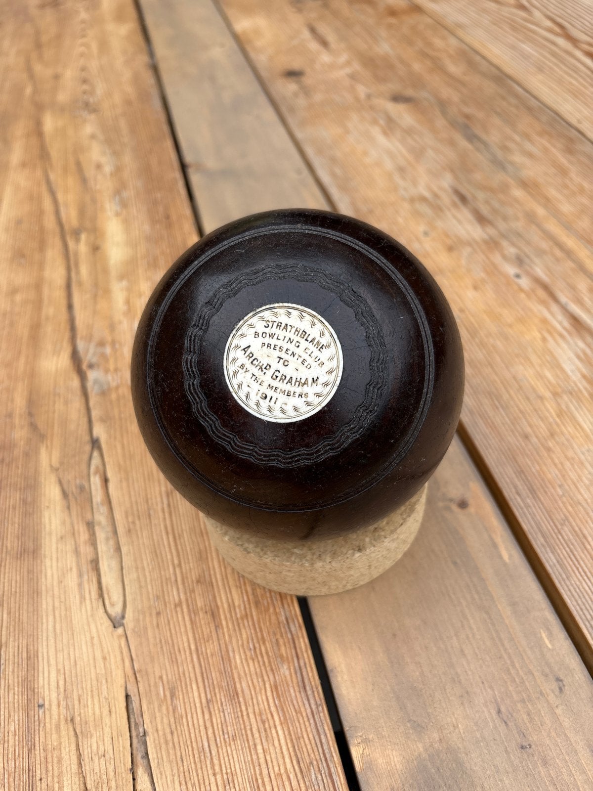 Antieke houten bowlingbal - Strathblane Bowling Club 1911, Ophalen of Verzenden