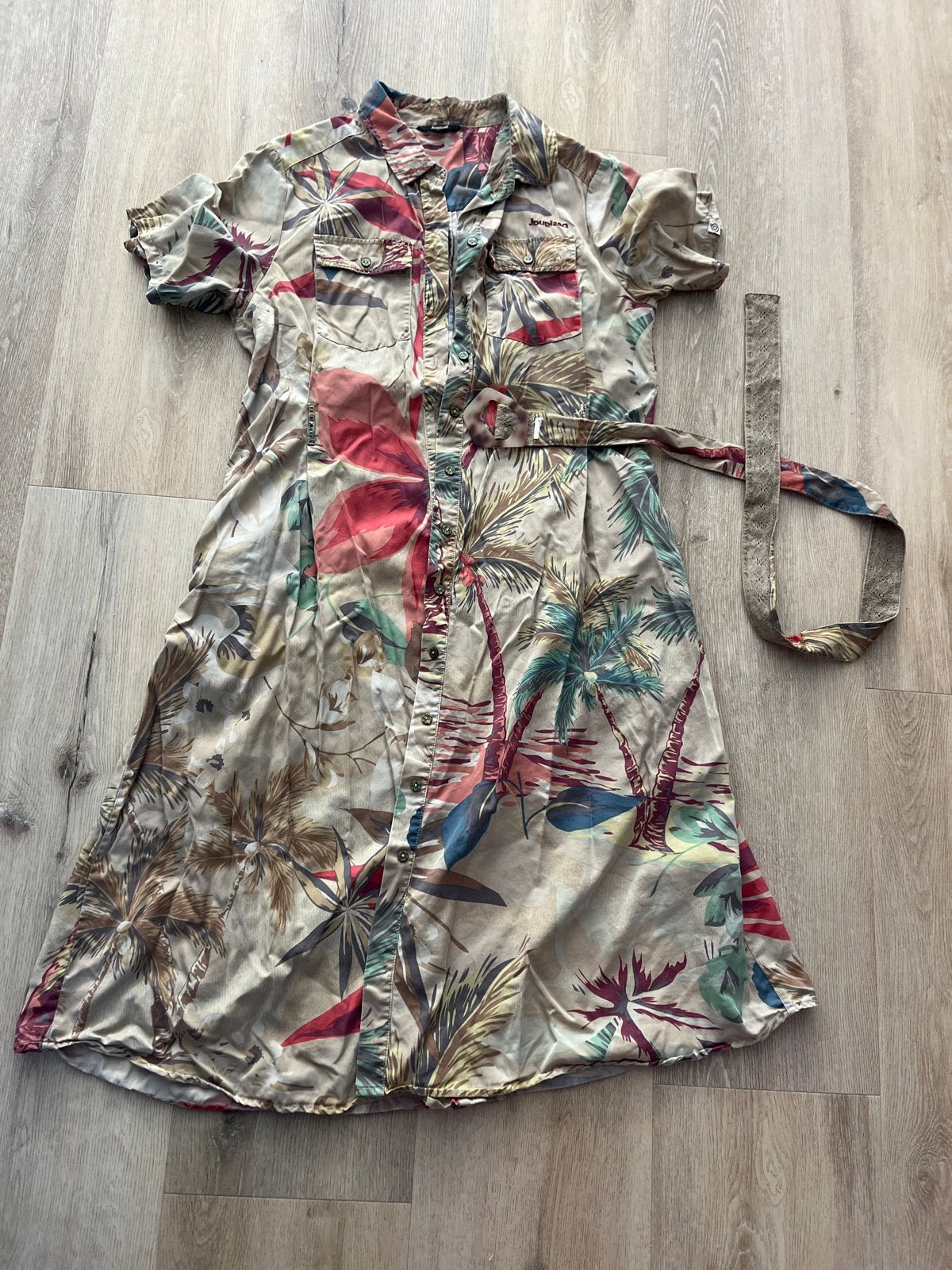 Desigual jurk met tropische print - Maat 44 (L), Ophalen, Meerkleurig, Maat 42/44 (L), Knielengte