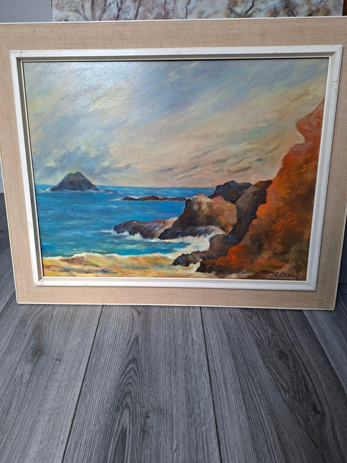 Schilderij Maritiem Landschap - Gesigneerd A. Booij, Antiek en Kunst, Maritiem / water, Doek, Realistisch, Ophalen of Verzenden