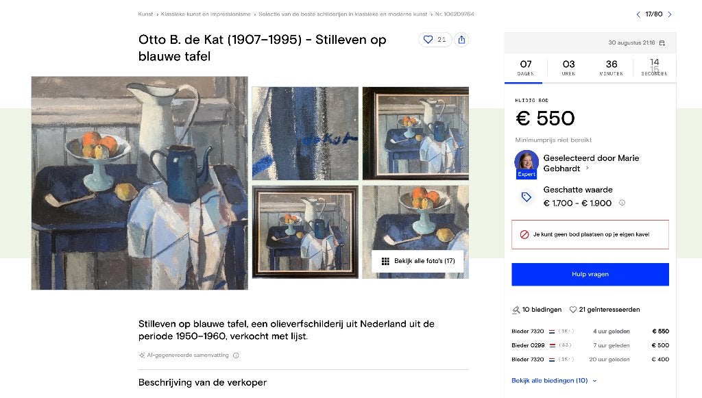 Groot schilderij,  Otto de Kat, Nederlandse school, Doek, Stilleven, Ophalen of Verzenden