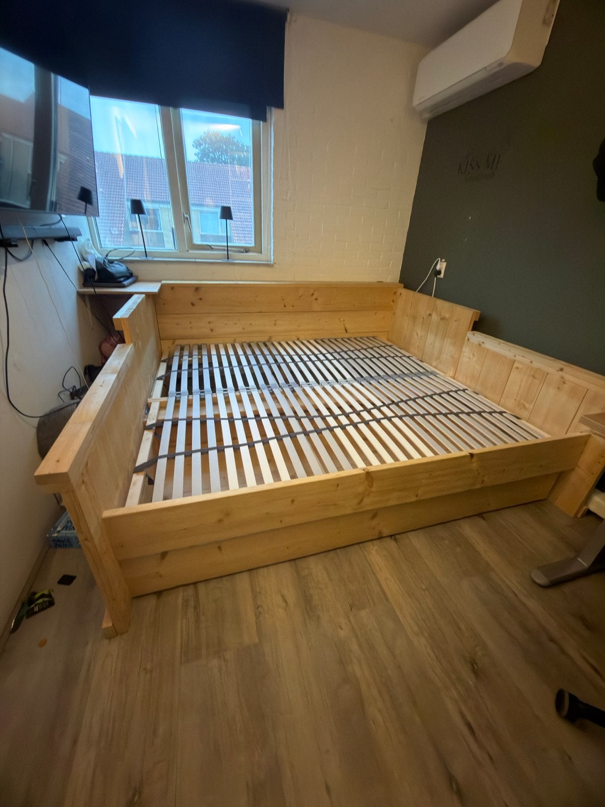 Steigerhout Tweepersoonsbed met lades - om te bouwen 1 pers., Huis en Inrichting, Ophalen, Gebruikt, Overige kleuren, Steigerhout