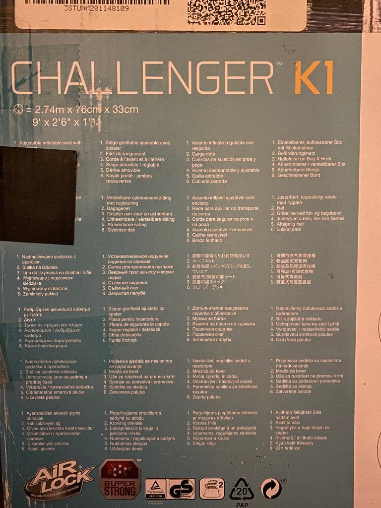 Intex Challenger K1 opblaasbare kajak + Jobe zwemvest, Watersport en Boten, Ophalen of Verzenden, Nieuw, 1-persoons