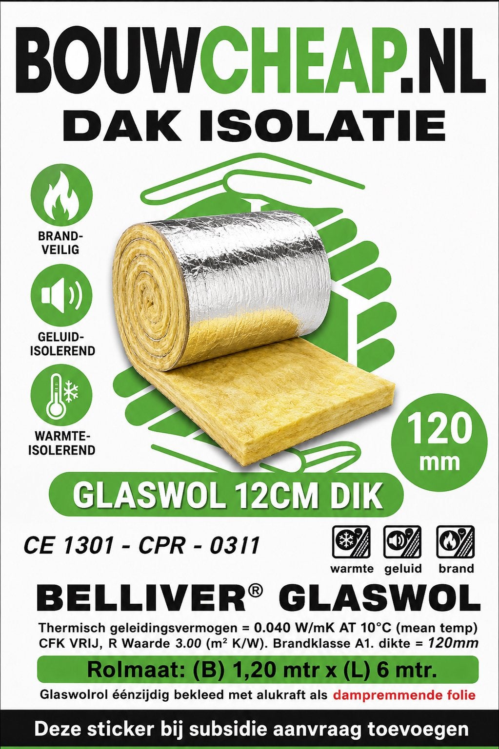 Glaswol megaparty op voorraad nu de zolder klaarmaken., 12 cm of meer, Nieuw, Ophalen of Verzenden, 15 m² of meer