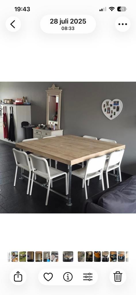 Steigerhouten eettafel/werktafel 160x160 voor 8-12 personen, Ophalen, Gebruikt, 150 tot 200 cm, Vierkant