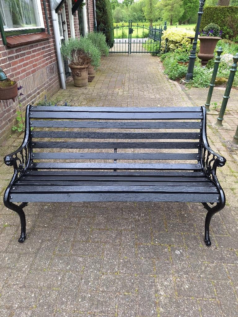 Tuinbank met gietijzeren onderstel, Tuin en Terras, Ophalen, Zo goed als nieuw, Metaal