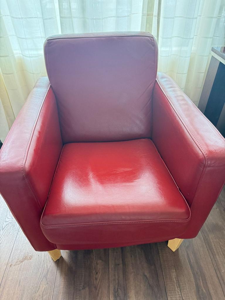 2 rode lederen stoelen, Ophalen of Verzenden, Zo goed als nieuw